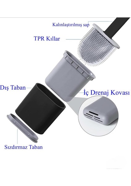 Silikon Tuvalet Fırçası Duvara Monte Aparatlı (Siyah ve Beyaz ) Renk Seçenekli modelleri