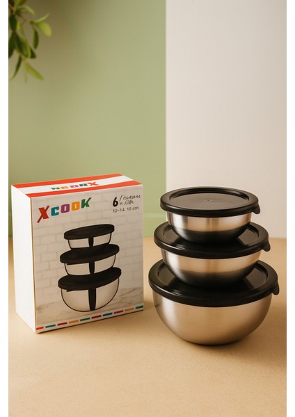 6 Parça Kapaklı Çelik Saklama Kabı Seti | 12-14-16 cm | Ideal Boyutlar | Kutulu Ürün |