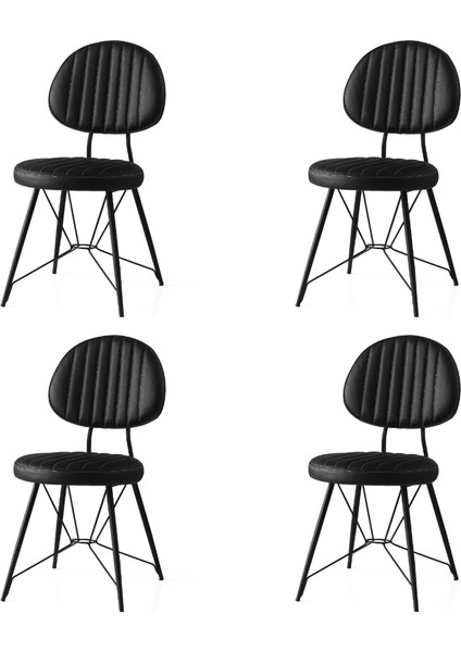 4 Adet Ahtapot Sandalye Siyah Suni Deri Siyah Metal Iskelet