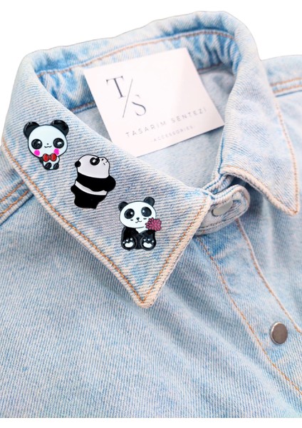 Rozet Metal Broş 3'lü Panda Kung Fu Çiçekli Ayı Hayvan Yaka Okul Çanta Kıyafet Şapka Takı fiyatları