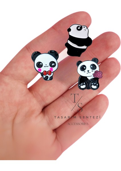 Rozet Metal Broş 3'lü Panda Kung Fu Çiçekli Ayı Hayvan Yaka Okul Çanta Kıyafet Şapka Takı modelleri