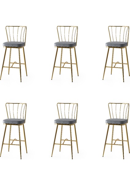 6 Adet Güneş Bar Sandalye Babyface Kumaş Gold Metal Iskelet