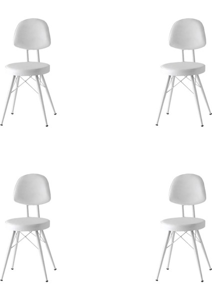 4 Adet Ece Sandalye Beyaz Suni Deri Beyaz Metal Iskelet