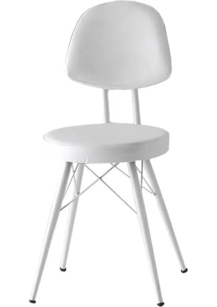 4 Adet Ece Sandalye Beyaz Suni Deri Beyaz Metal Iskelet modelleri