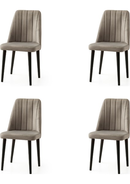 4 Adet Sude Sandalye Babyface Kumaş Siyah Ahşap Ayak