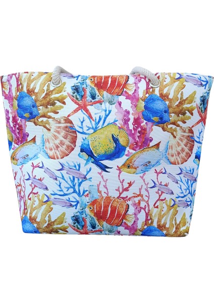 Kadın Plaj Çantası Denizaltı Canlıları Desenli Yumuşak Halat Saplı fiyatları