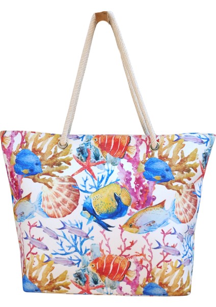 Kadın Plaj Çantası Denizaltı Canlıları Desenli Yumuşak Halat Saplı fırsatları