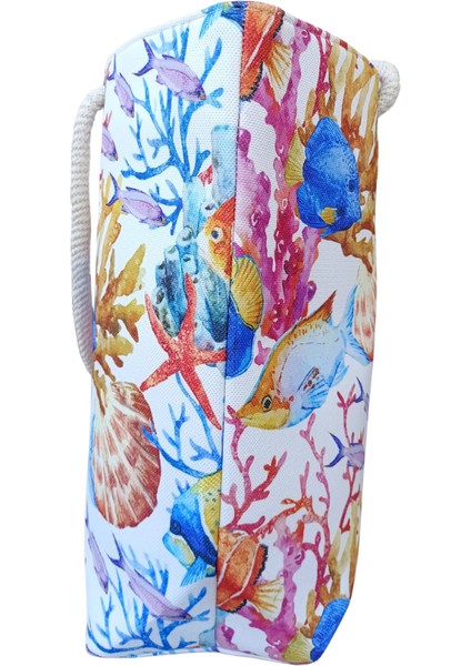 Kadın Plaj Çantası Denizaltı Canlıları Desenli Yumuşak Halat Saplı indirimleri