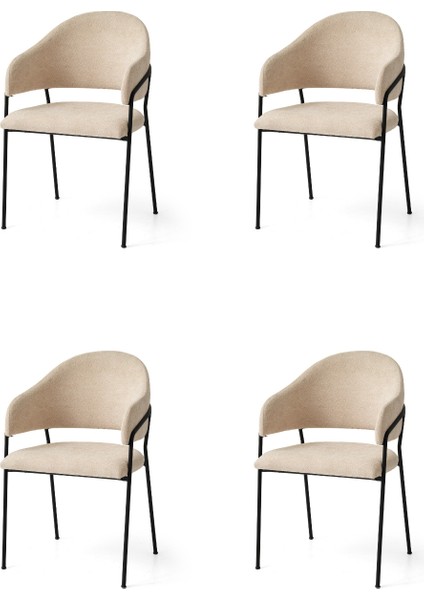 4 Adet Evrim Sandalye Bukle Kumaş Siyah Metal Iskelet