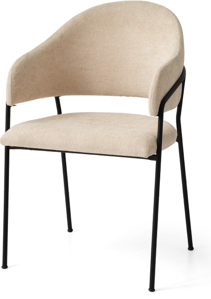 4 Adet Evrim Sandalye Bukle Kumaş Siyah Metal Iskelet modelleri