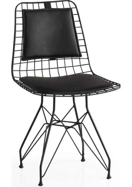 4 Adet Sırtlı Tel Sandalye Siyah Suni Deri Siyah Metal Iskelet fiyatları