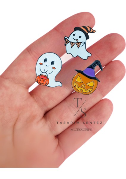 Rozet Metal Broş 3'lü Hayalet Bal Kabağı Halloween Cadılar Bayramı Yaka Çanta Kıyafet Şapka Takı modelleri