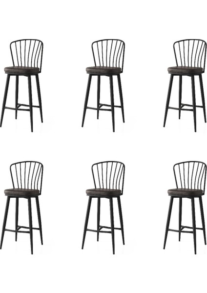 6 Adet Güneş Bar Sandalye Babyface Kumaş Siyah Metal Iskelet