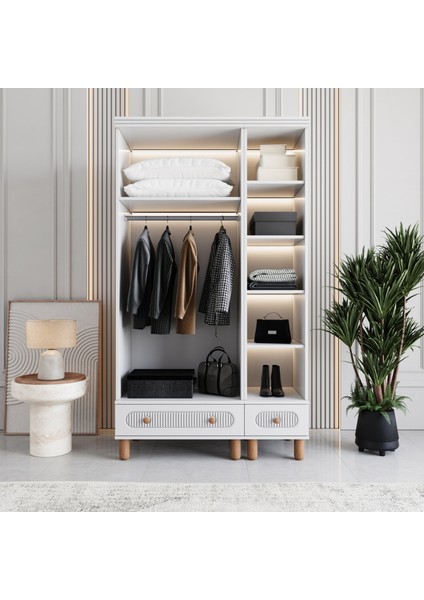 Milen 3 Kapaklı Çekmeceli Gardırop Tamamı MDF (Beyaz)