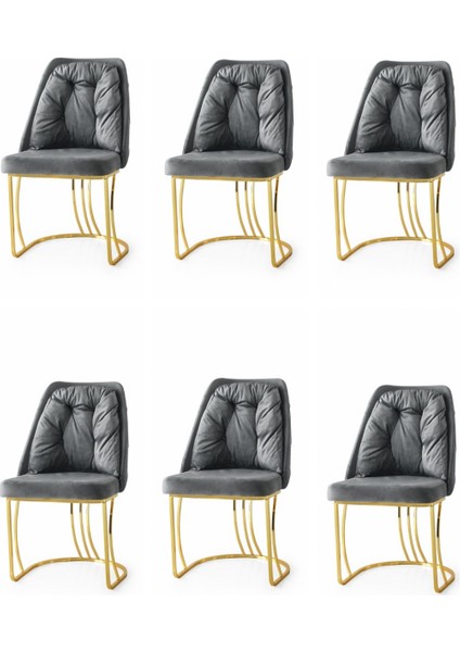 6 Adet Neşe Sandalye Babyface Kumaş Zen Gold Metal Ayak