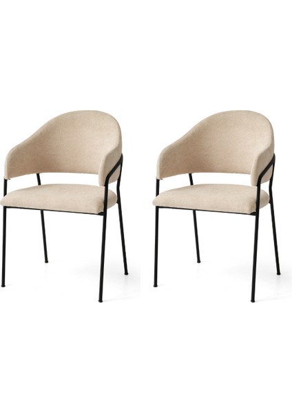 2 Adet Evrim Sandalye Bukle Kumaş Siyah Metal Iskelet