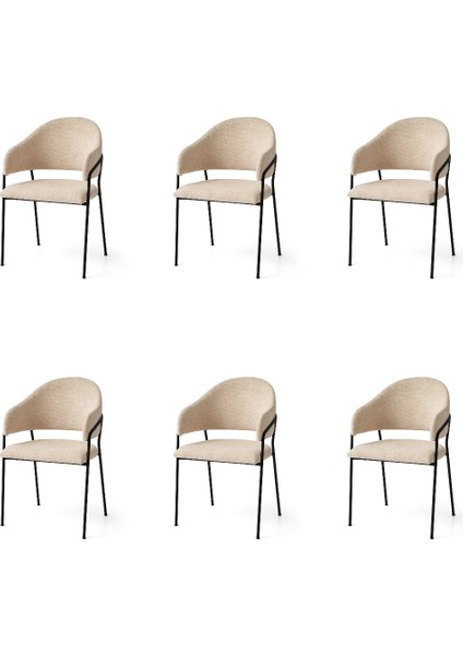 6 Adet Evrim Sandalye Bukle Kumaş Siyah Metal Iskelet