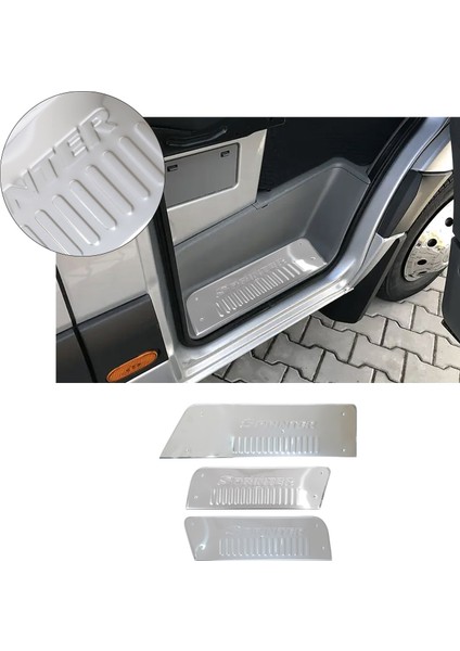 Mercedes Sprinter W906 Uyumlu 2006-2018 Krom Kapı Eşiği 3 Parça Paslanmaz Çelik