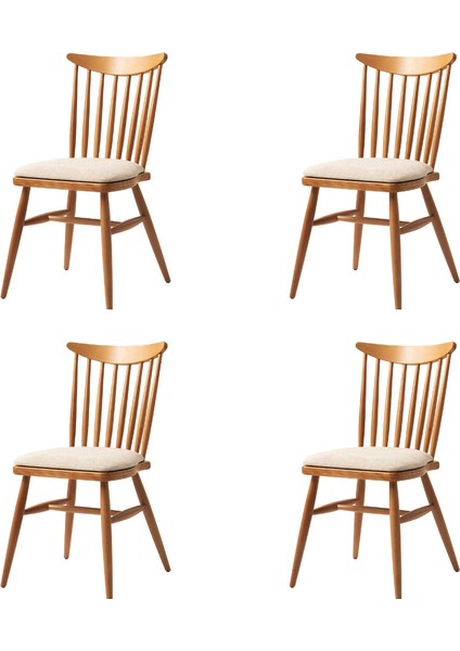 4 Adet Diva Sandalye Bukle Kumaş Naturel Ahşap Iskelet