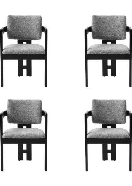 4 Adet Viyana Sandalye Bukle Kumaş Siyah Ahşap Iskelet