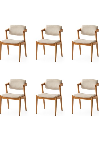 6 Adet Rody Sandalye Babyface Kumaş Naturel Ahşap Iskelet