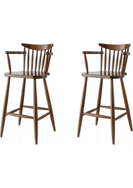 2 Adet Diva Bar Sandalye Ceviz Ahşap Iskelet