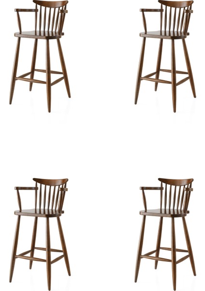 4 Adet Diva Bar Sandalye Ceviz Ahşap Iskelet
