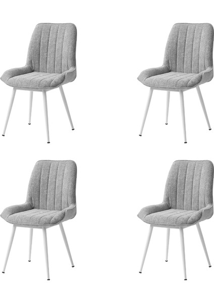 4 Adet Fulya Sandalye Bukle Kumaş Beyaz Metal Ayak