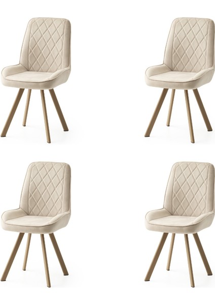 4 Adet Fulya Sandalye Babyface Kumaş Cappicino Metal Neon Ayak