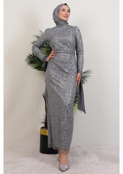 Sena Pullu Elbise Gri