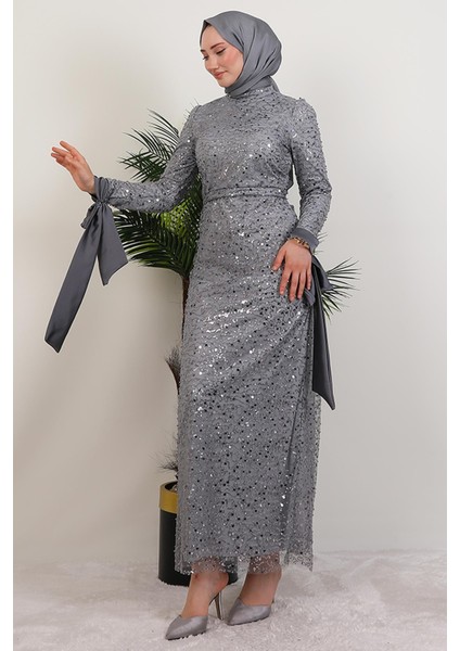 Sena Pullu Elbise Gri fırsatları