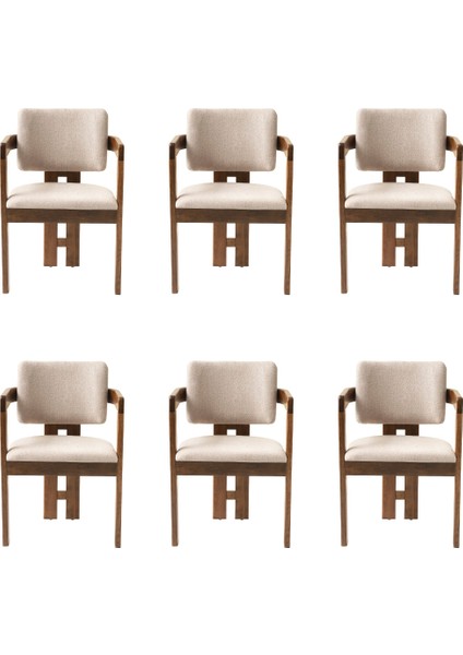 6 Adet Viyana Sandalye Bukle Kumaş Ceviz Ahşap Iskelet