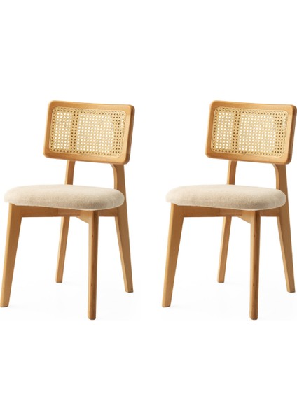 2 Adet Kuzey Sandalye Bukle Kumaş Naturel Ahşap Iskelet