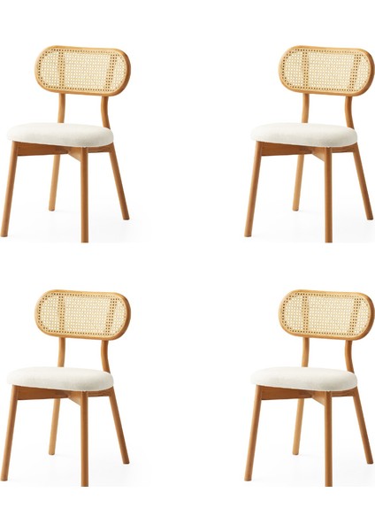 4 Adet Paris Sandalye Bukle Kumaş Naturel Ahşap Iskelet