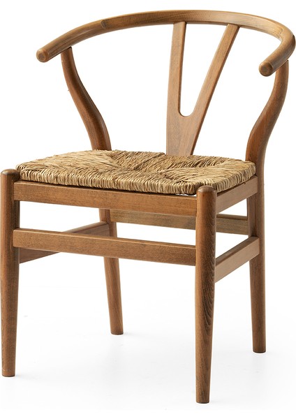 4 Adet Wishbone Sandalye Ceviz Ahşap Iskelet Hasır Oturum modelleri