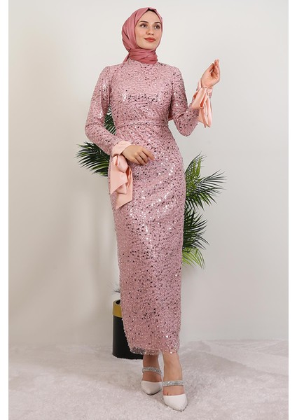 Sena Pullu Elbise Pudra