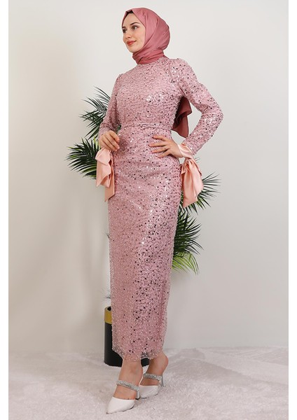 Sena Pullu Elbise Pudra modelleri