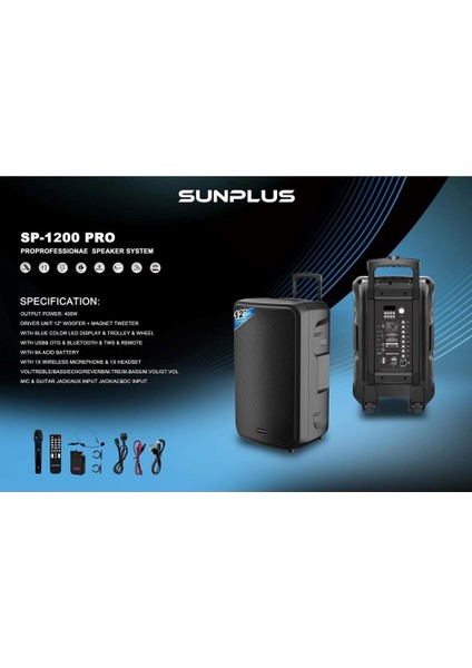 SP-1200 Pro Bluetooth Proffessıonal Speaker System 400W