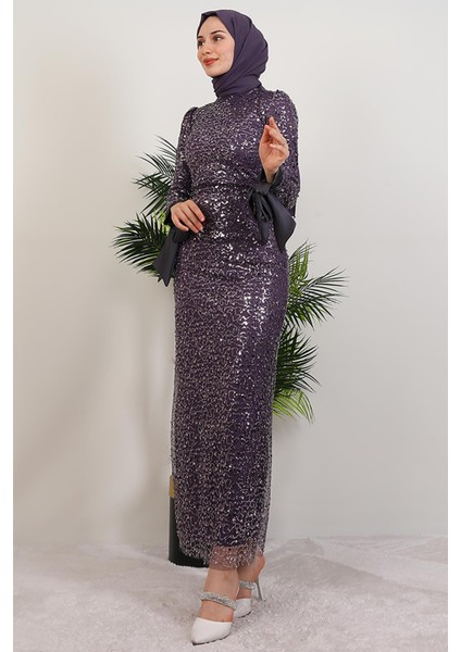 Sena Pullu Elbise Koyu Lila