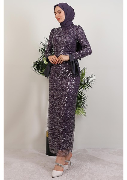 Sena Pullu Elbise Koyu Lila fiyatları