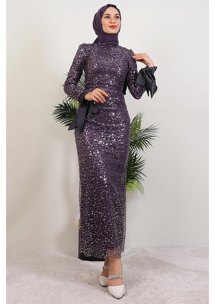 Sena Pullu Elbise Koyu Lila modelleri