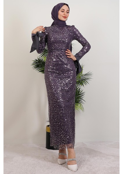 Sena Pullu Elbise Koyu Lila fırsatları