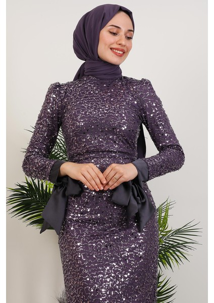 Sena Pullu Elbise Koyu Lila indirimleri