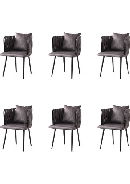 6 Adet Sarmaşık Siyah Metal Iskelet Sandalye Babyface Kumaş