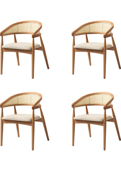 4 Adet Gazel Sandalye Bukle Kumaş Naturel Ahşap Iskelet