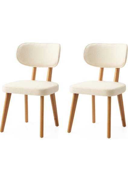 2 Adet Masal Sandalye Bukle Kumaş Naturel Ahşap Iskelet