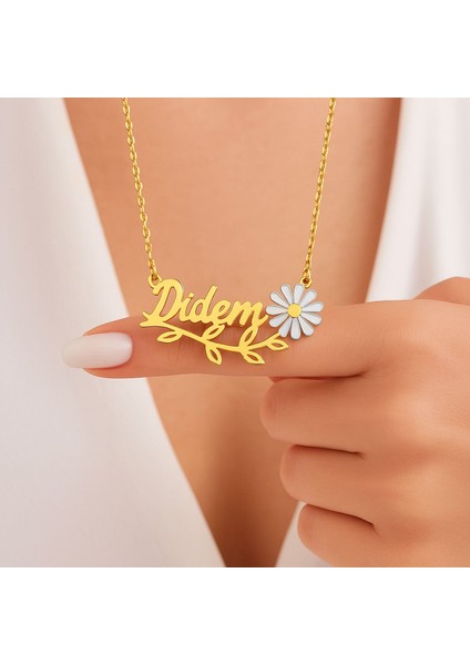 Mineli Papatya Isimli Altın Kaplama Gümüş Kolye
