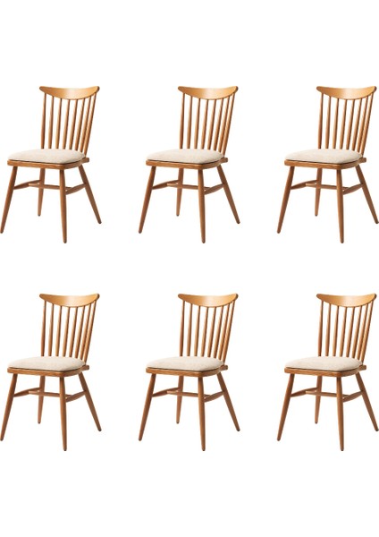 6 Adet Diva Sandalye Bukle Kumaş Naturel Ahşap Iskelet