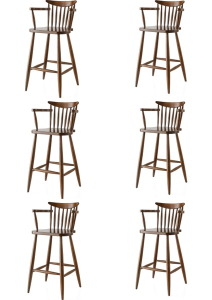 6 Adet Diva Bar Sandalye Ceviz Ahşap Iskelet