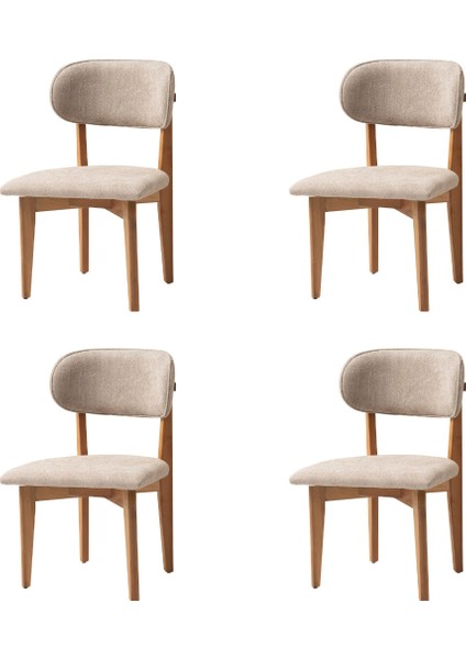 4 Adet Nergis Sandalye Bukle Kumaş Naturel Ahşap Iskelet